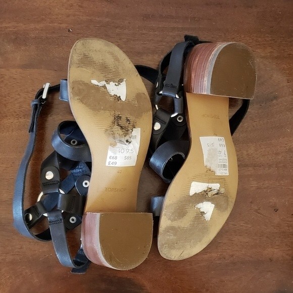 TopShop Valley Gladiator Black Leather Sandals Size 40 - Picture 9 of 11